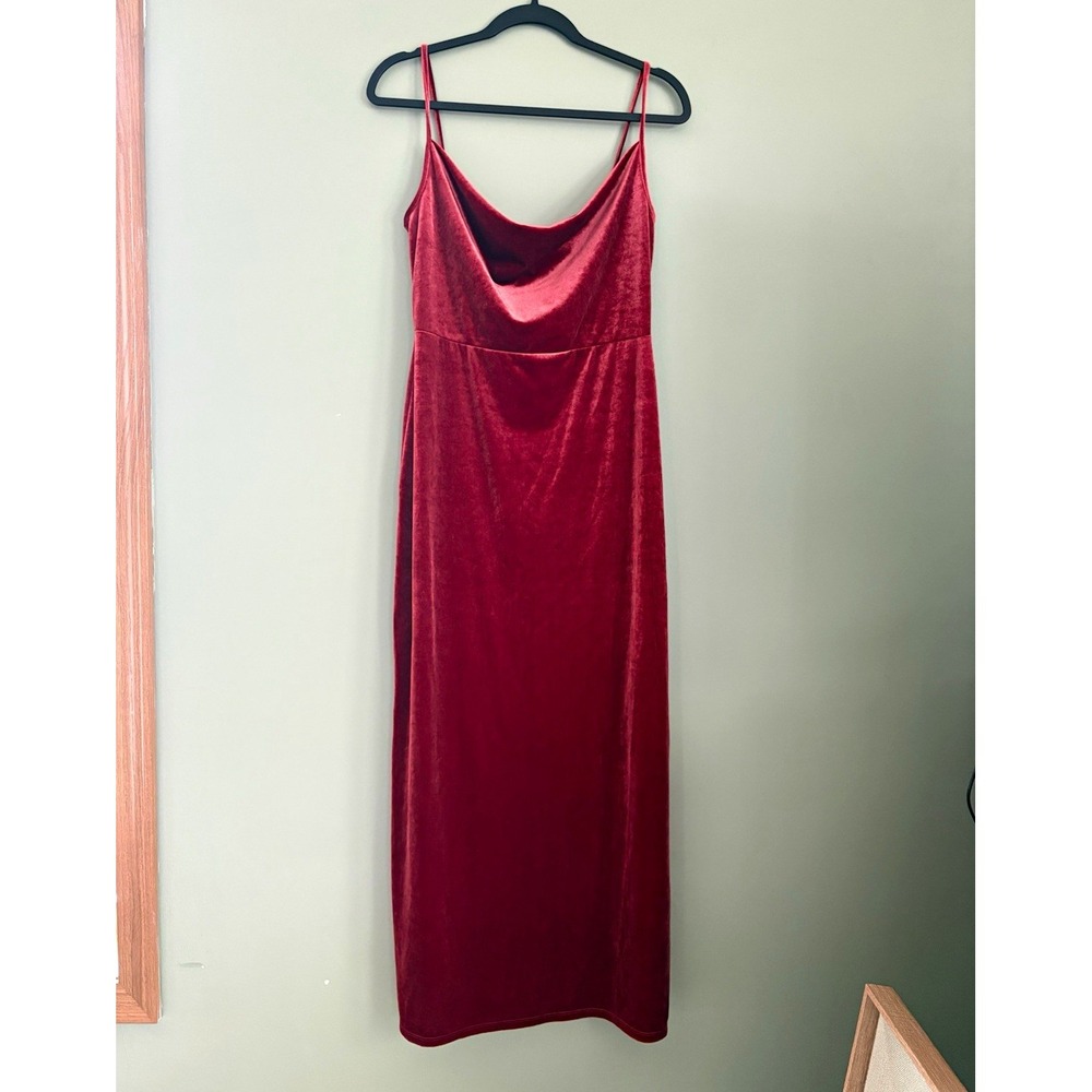 Taylor Women's Red Velvet Cowl Neck Strappy Slip Dress Long Size 6